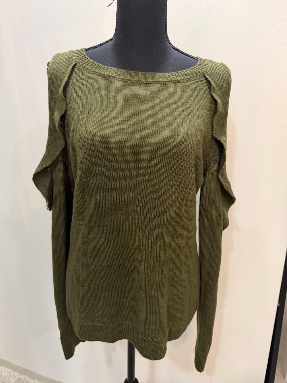 New York & Company Olive Open-Knit Pullover